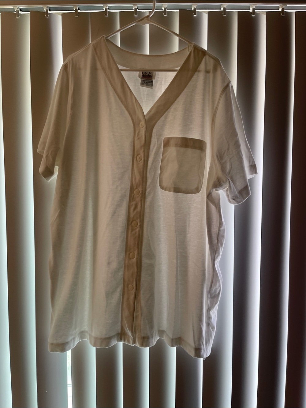 Only Necessities Men's White Button-Front V-Neck Baseball Shirt